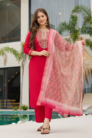 Red Sequin with Embroidered Rayon Kurti Pant Set