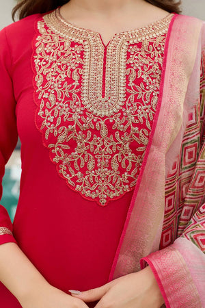 Red Sequin with Embroidered Rayon Kurti Pant Set