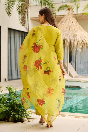 Green Sequin with Embroidered Rayon Kurti Pant Set