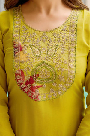 Green Sequin with Embroidered Rayon Kurti Pant Set