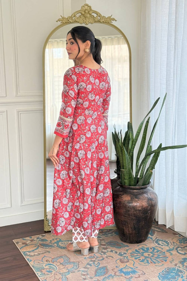 Maroon Floral Printed Rayon Anarkali Suit Set