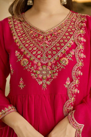 Magenta Floral Embroidered Silk Anarkali Suit Set