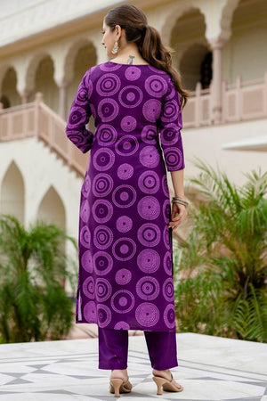 Violet Bandhani Printed Rayon Straight Cut Suit Set