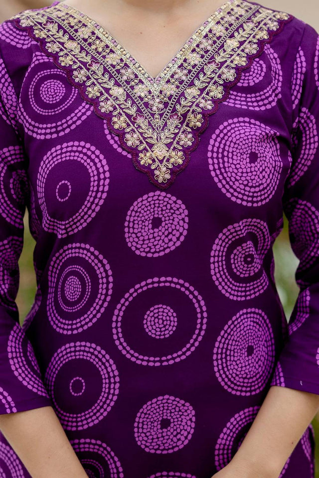 Violet Bandhani Printed Rayon Straight Cut Suit Set