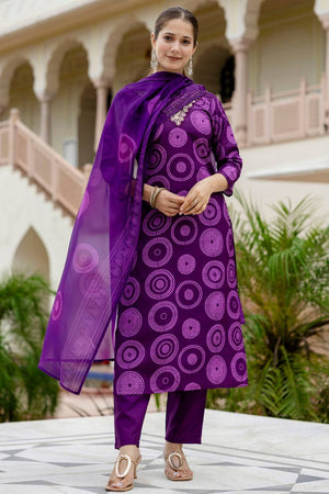 Violet Bandhani Printed Rayon Straight Cut Suit Set