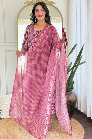 Maroon Floral Embroidered Rayon Anarkali Suit Set