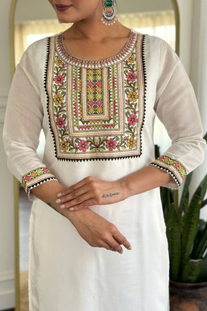 Cream Floral Printed Rayon Straight Cut Suit Set