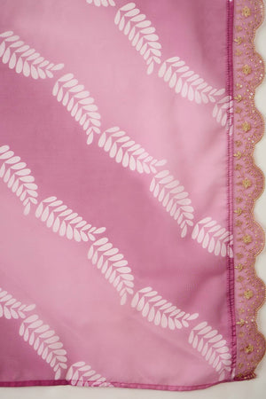 Pink Floral Embroidered Chanderi Kurti Pant Set