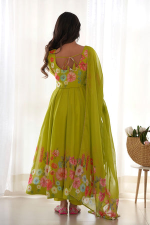 Green Floral Printed Silk Anarkali Suit (NKB-25-LIRIL)