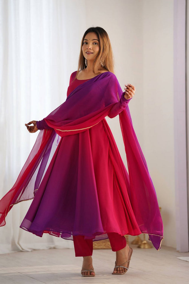 Dark Pink Solid Georgette Anarkali Suit (NKB-51-DARKPINK)