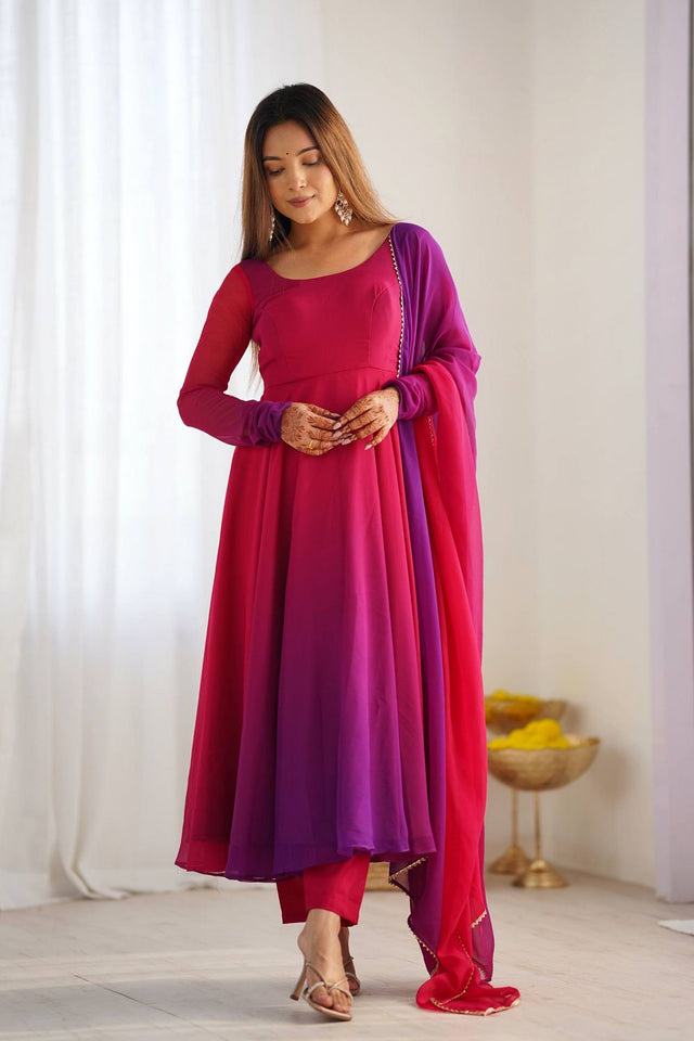 Dark Pink Solid Georgette Anarkali Suit (NKB-51-DARKPINK)