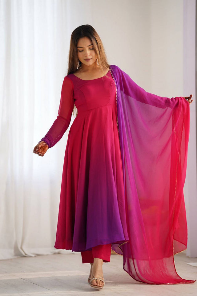 Dark Pink Solid Georgette Anarkali Suit (NKB-51-DARKPINK)