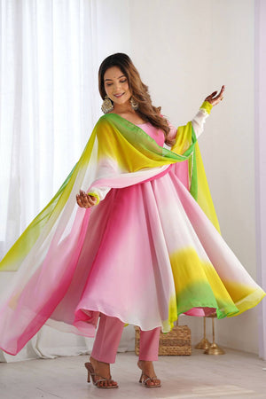Multi Color Solid Georgette Anarkali Suit (NKB-51-Multicolor)