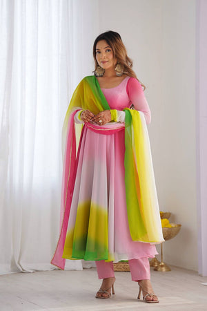 Multi Color Solid Georgette Anarkali Suit (NKB-51-Multicolor)