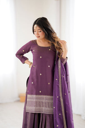Violet Sequin Silk Palazzo Suit (NKB-74-Purple)