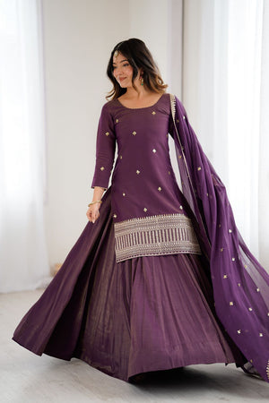 Violet Sequin Silk Palazzo Suit (NKB-74-Purple)