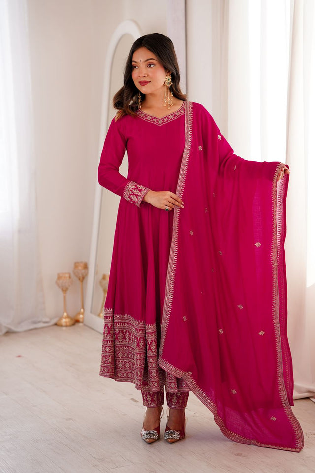 Pink Sequin with Embroidered Silk Anarkali Suit (NKB-75-PINK)