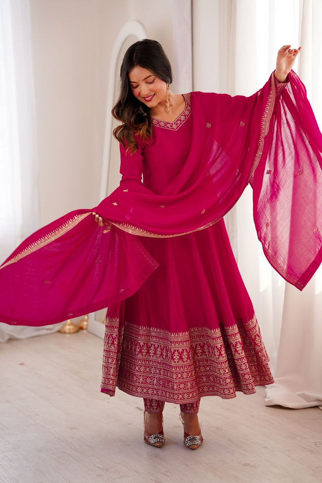 Pink Sequin with Embroidered Silk Anarkali Suit (NKB-75-PINK)