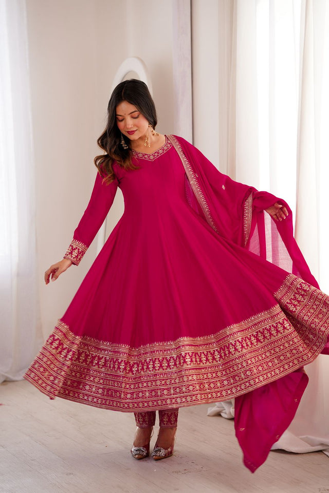 Pink Sequin with Embroidered Silk Anarkali Suit (NKB-75-PINK)