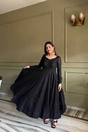 Black Embroidered Georgette Anarkali Suit (NKB-76-Black)
