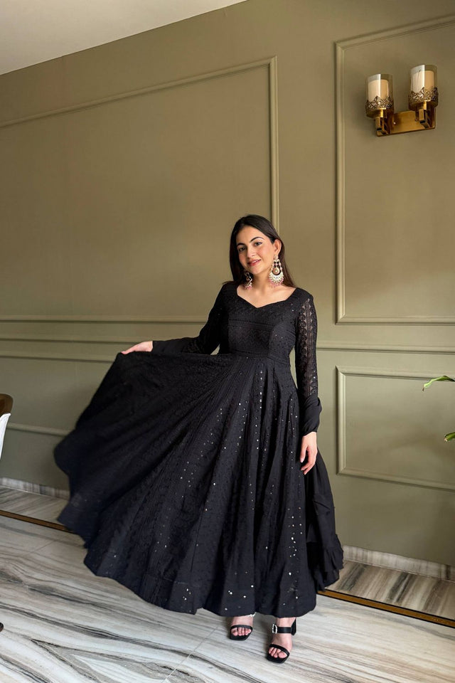 Black Embroidered Georgette Anarkali Suit (NKB-76-Black)