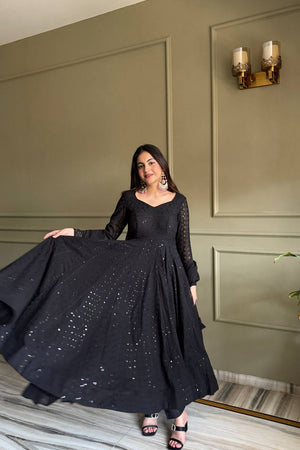 Black Embroidered Georgette Anarkali Suit (NKB-76-Black)