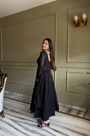 Black Embroidered Georgette Anarkali Suit (NKB-76-Black)