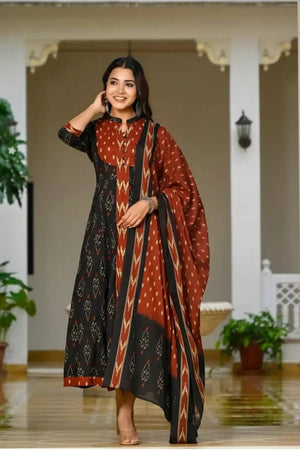 Multi Color Printed Cotton Kurti Pant Set (NYS-151304-BR)