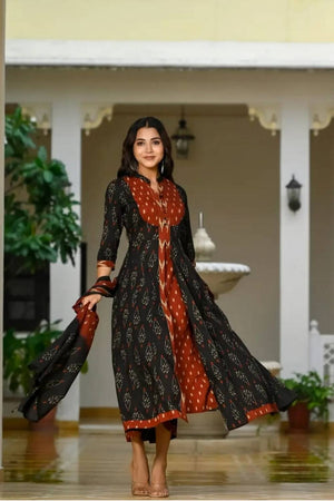 Multi Color Printed Cotton Kurti Pant Set (NYS-151304-BR)