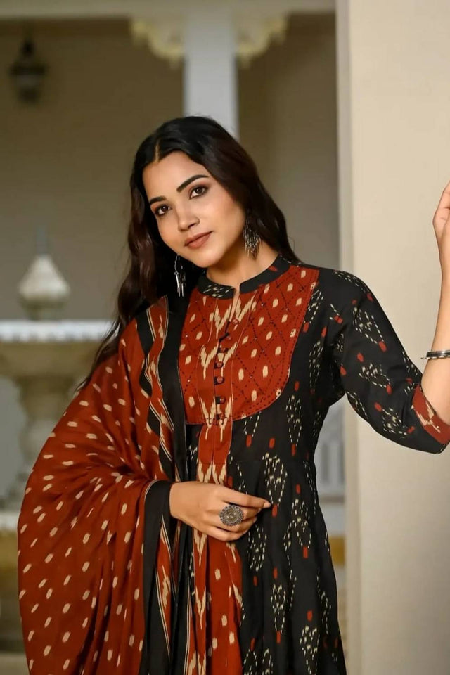 Multi Color Printed Cotton Kurti Pant Set (NYS-151304-BR)