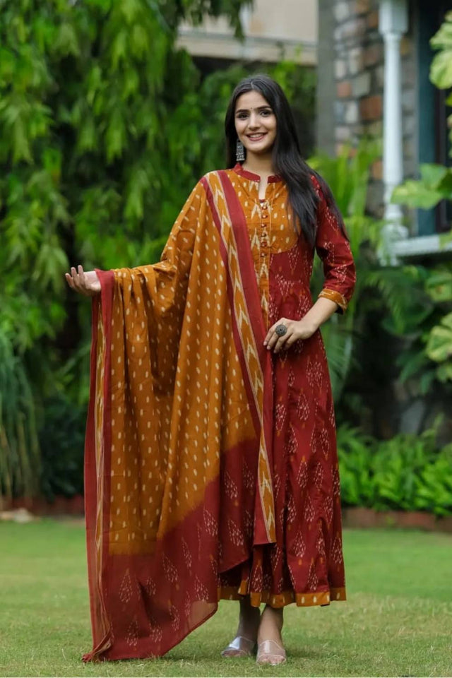 Multi Color Printed Cotton Kurti Pant Set (NYS-151304-YR)