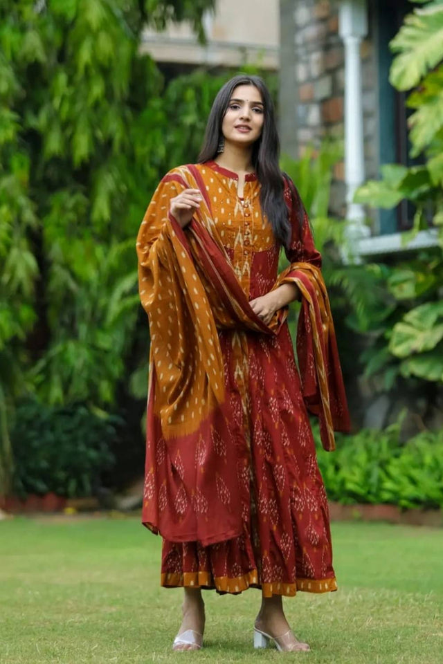 Multi Color Printed Cotton Kurti Pant Set (NYS-151304-YR)