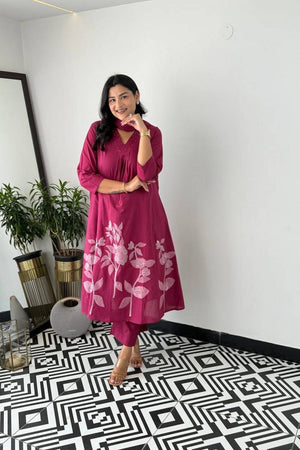 Maroon Floral Embroidered Cotton Anarkali Suits (NYS-151329NRI -Maroon)