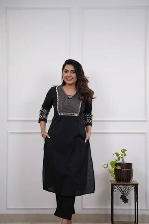 Black Embroidered Cotton Anarkali Suits (NYS-B151335M-Black)