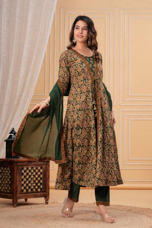 Green Ajrak Printed Cotton Anarkali Suits (NYS-D302010HA-Green)