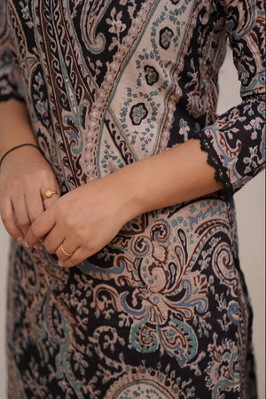 Black Printed Cotton Kurti Pant Set (NYS-G2112C-Black)
