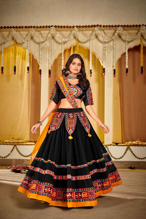 Black Embroidered Georgette Lehenga
