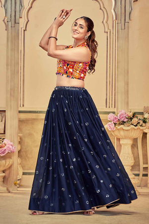 Blue Sequin Rangoli Silk Lehenga