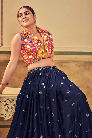 Blue Sequin Rangoli Silk Lehenga