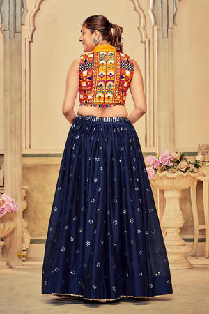 Blue Sequin Rangoli Silk Lehenga