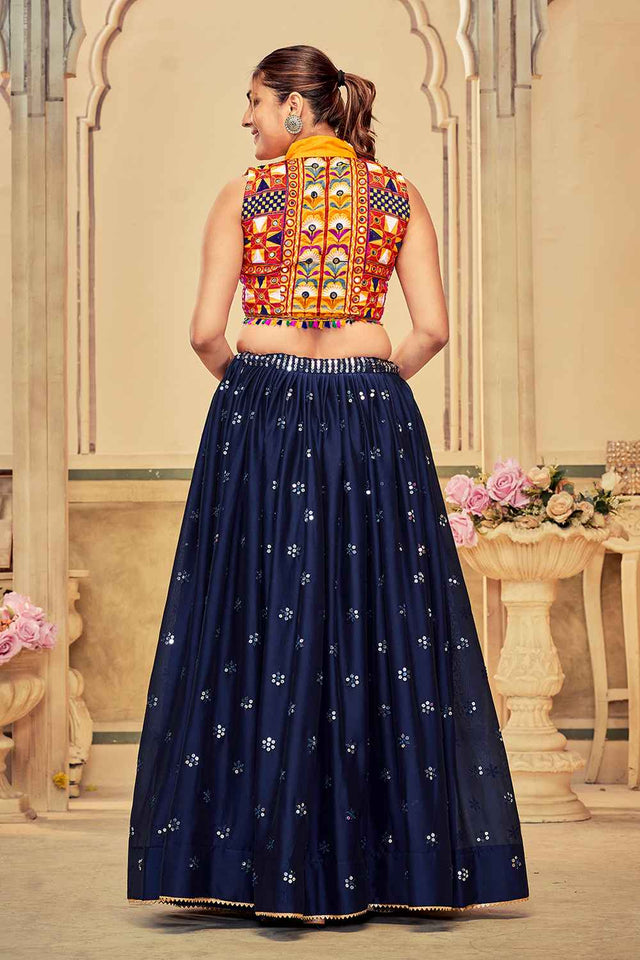 Blue Sequin Rangoli Silk Lehenga