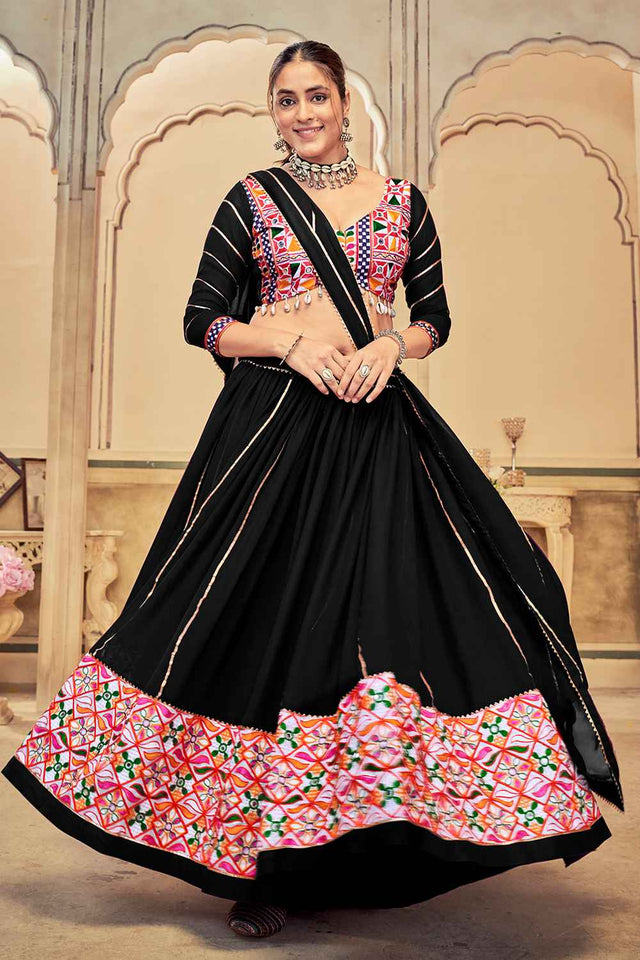 Black Embroidered Georgette Lehenga