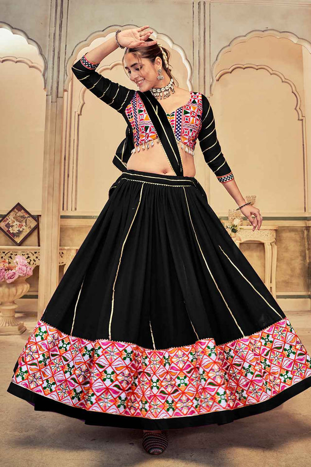 Black Embroidered Georgette Lehenga