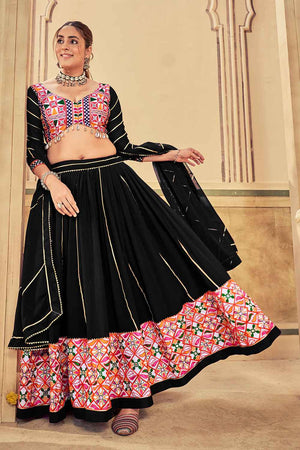 Black Embroidered Georgette Lehenga