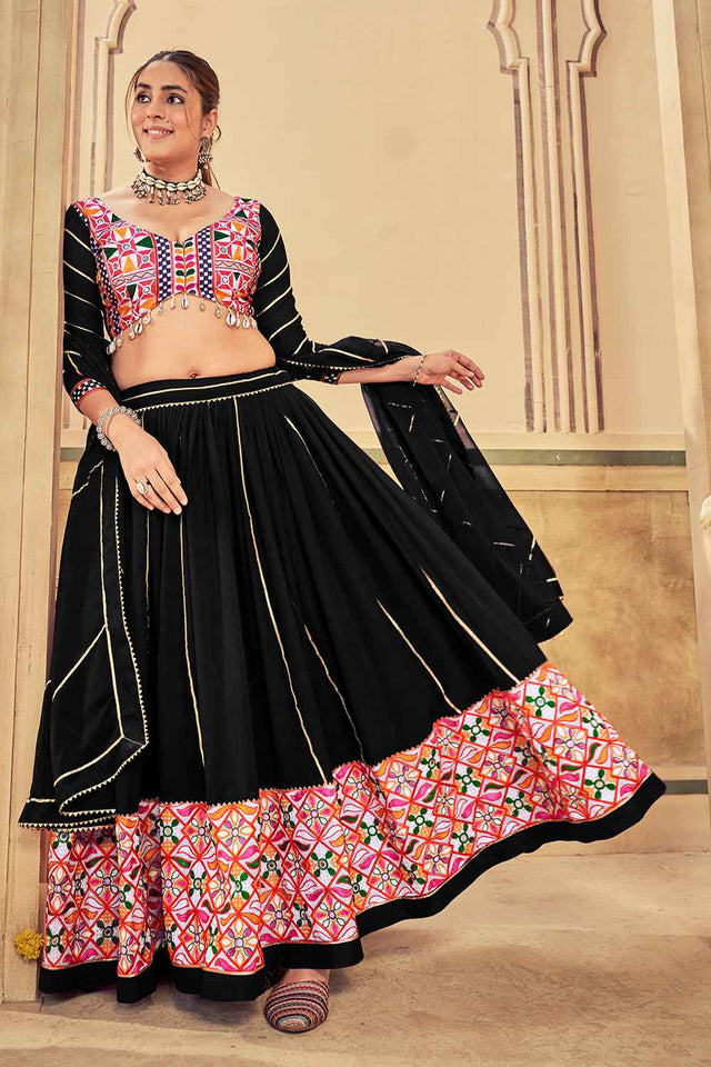 Black Embroidered Georgette Lehenga