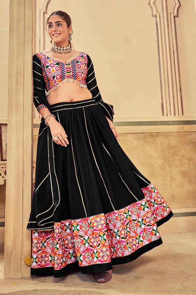 Black Embroidered Georgette Lehenga