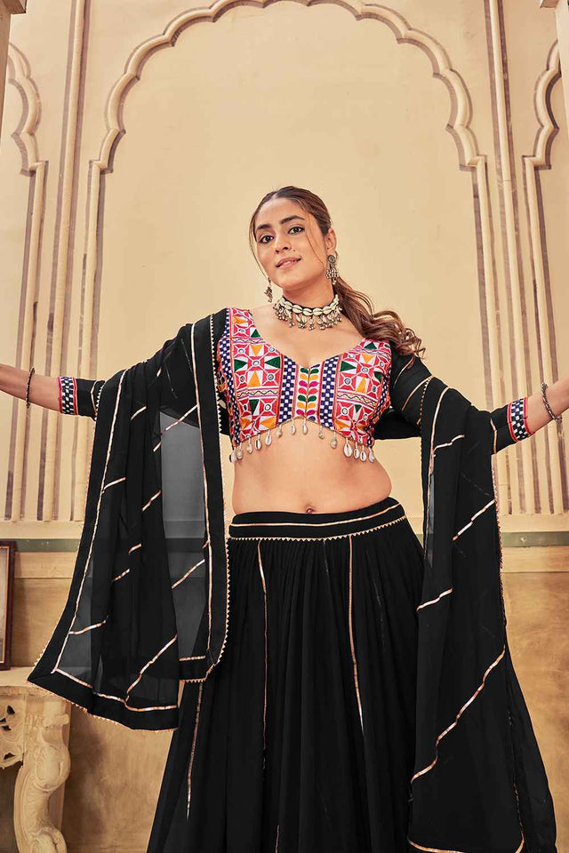 Black Embroidered Georgette Lehenga