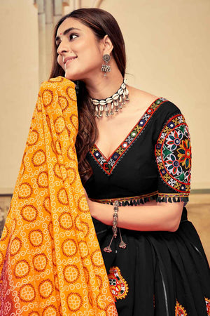 Black Embroidered Cotton Lehenga