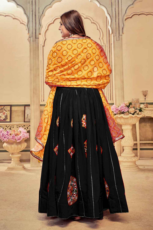 Black Embroidered Cotton Lehenga