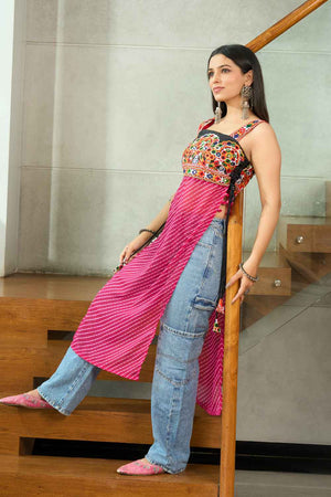Pink Embroidered Georgette Kurti